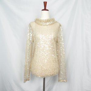 Anthropologie Sunday in Brooklyn Sheer Sequin Turtleneck Gold Champagne Small